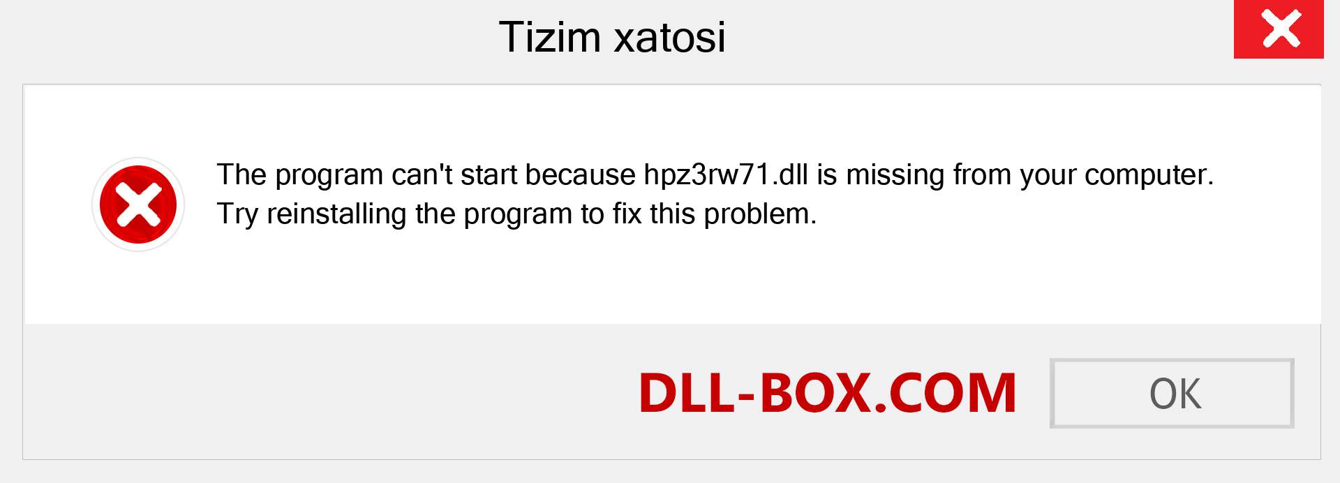 hpz3rw71.dll fayli yo'qolganmi?. Windows 7, 8, 10 uchun yuklab olish - Windowsda hpz3rw71 dll etishmayotgan xatoni tuzating, rasmlar, rasmlar